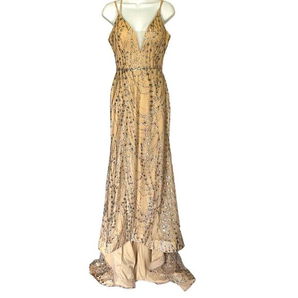 Amarra Colorful Glitter Sequin Tulle Satin Tie Back Floor Length Prom Dress - Picture 5 of 16